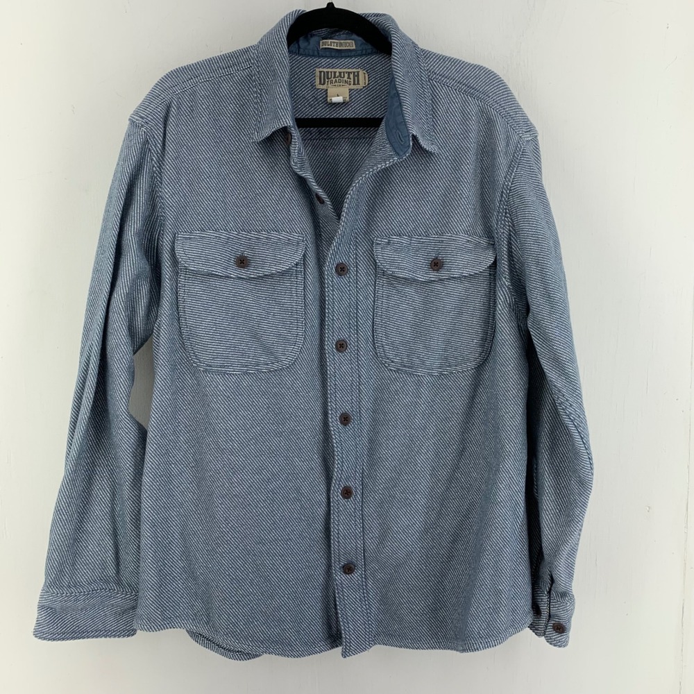Duluth Trading Mens Large Untucked Relaxed Fit Cotton Button Down Shirt Jacket